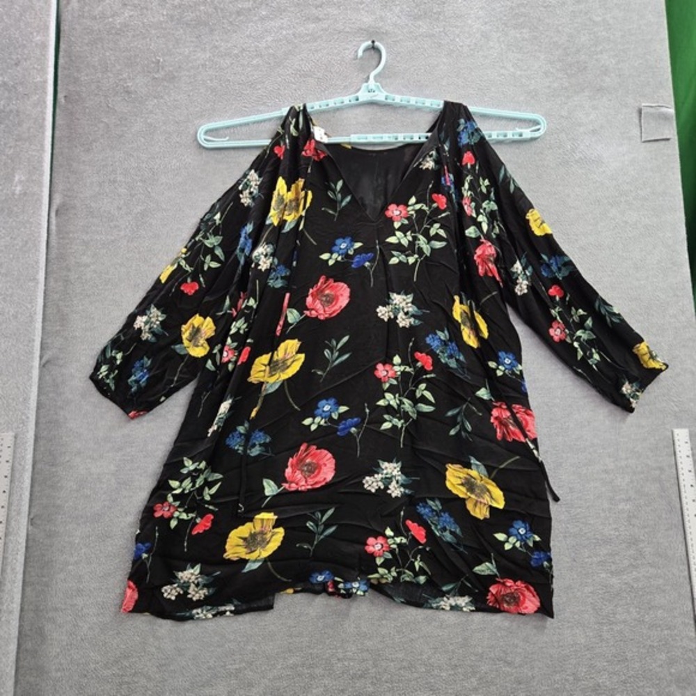 Old Navy Women Dress XXL Black Floral Cold Shoulder V-Neck